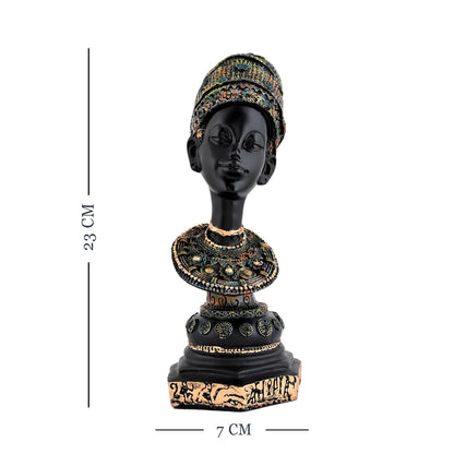 African Lady Statue with Pot|Graceful and Cultural Home Décor (Pack of 1, Black, Green & Golden, Model 1)