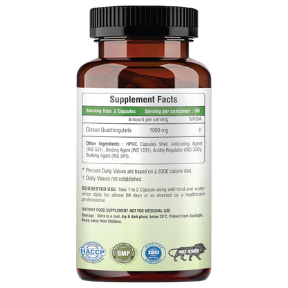 Cissus Quadrangularis Extract 1000mg - 100 Veg Capsules- Bone & Joint Wellness