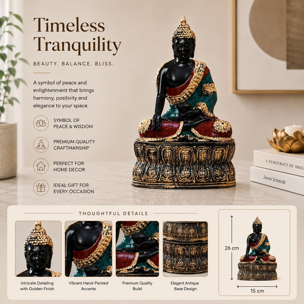 Elegant Buddha Statue for Home Décor (Pack of 1, Multi)