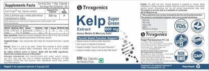 Trexgenics Kelp extract Super Greens, Thyroid Support VEGAN & Gluten Free (60 Vcaps)