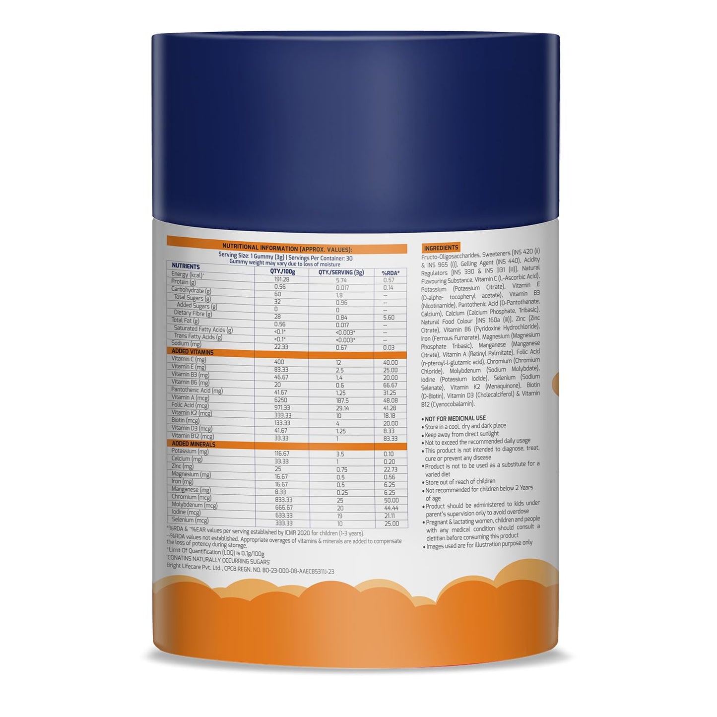 Gritzo Super Gummies, Multivitamin for Kids (Natural Orange Flavour, 30 Gummies) | Zero Added Sugar, 21 Vitamins & Minerals