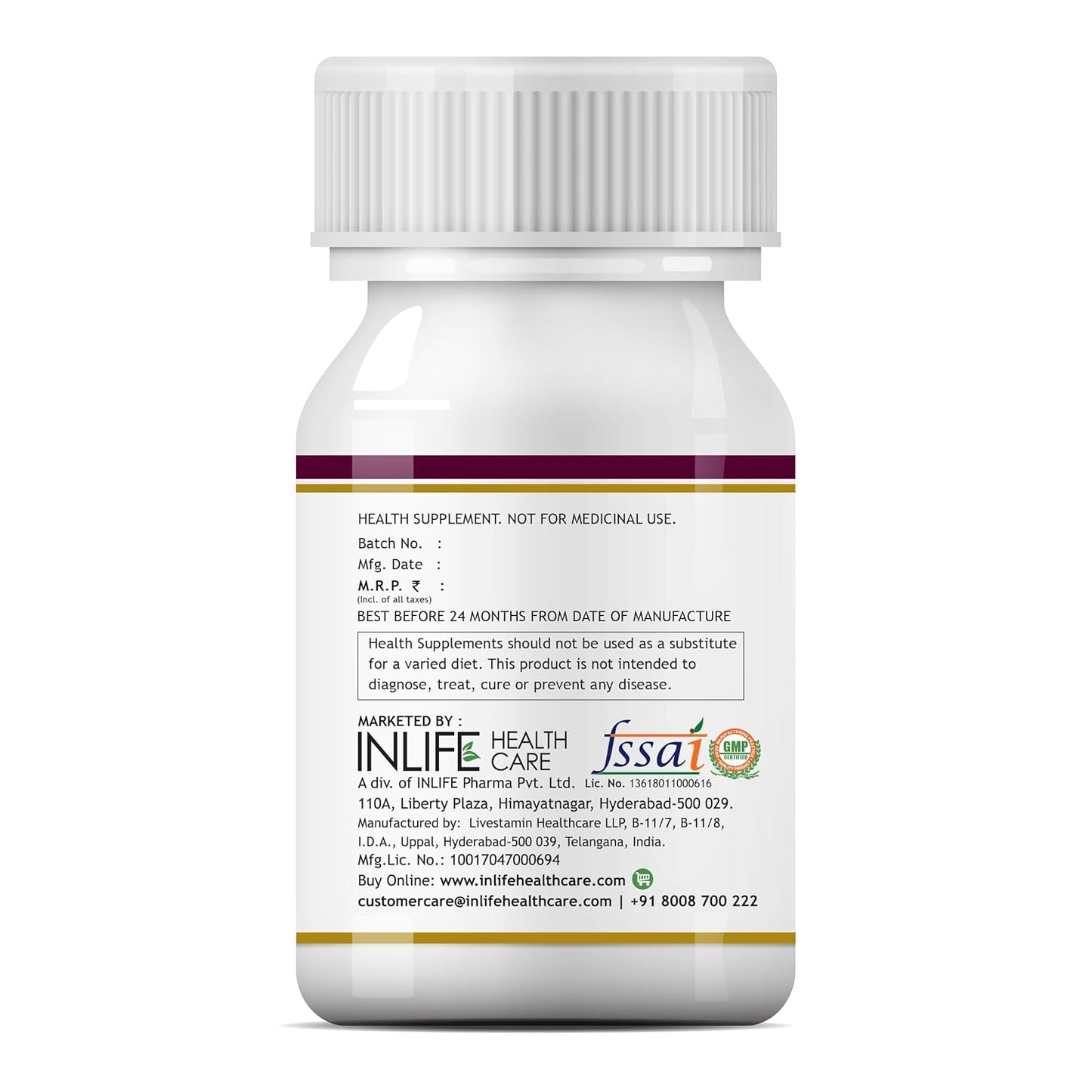INLIFE L Arginine Capsules 1000mg Supplement | Nitric Oxide Precursor - 60 Vegetarian Capsules (Pack of 1)