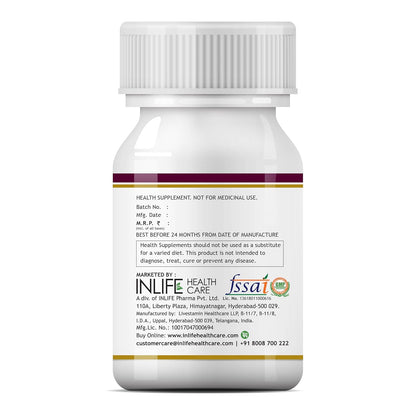 INLIFE L Arginine Capsules 1000mg Supplement | Nitric Oxide Precursor - 60 Vegetarian Capsules (Pack of 1)