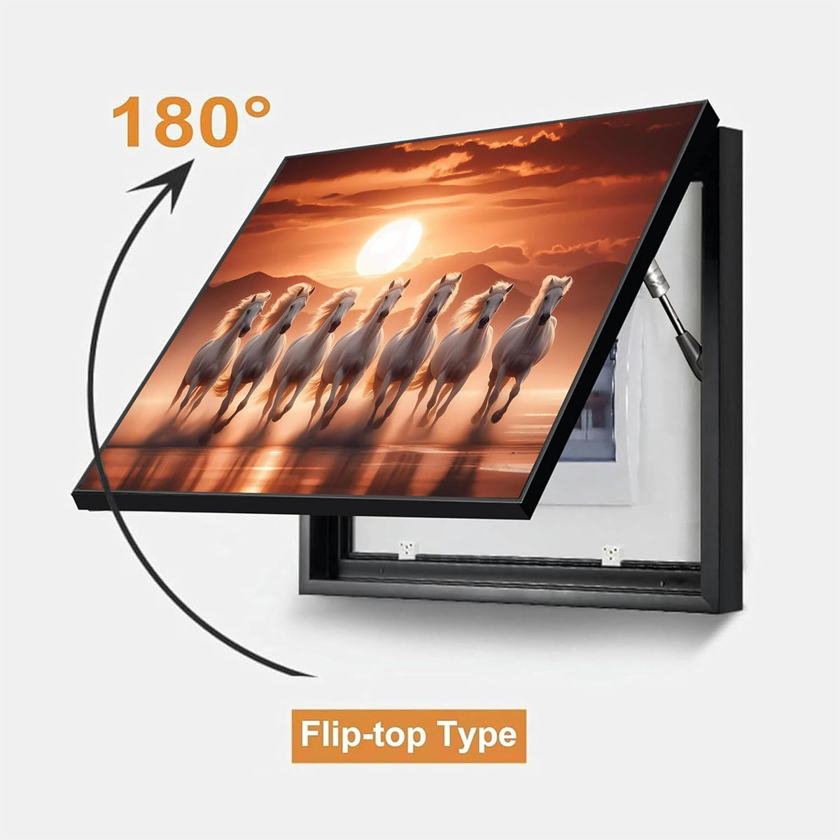 Electric MCB Box Cover Frame With Hydraulic Decorative Painting White 7 Running Horse Painting Electrical Panel box Cover, Switch Box Frame Will Fit Max 10x14 inch Switch Board, Outer Size 13X17 Inch