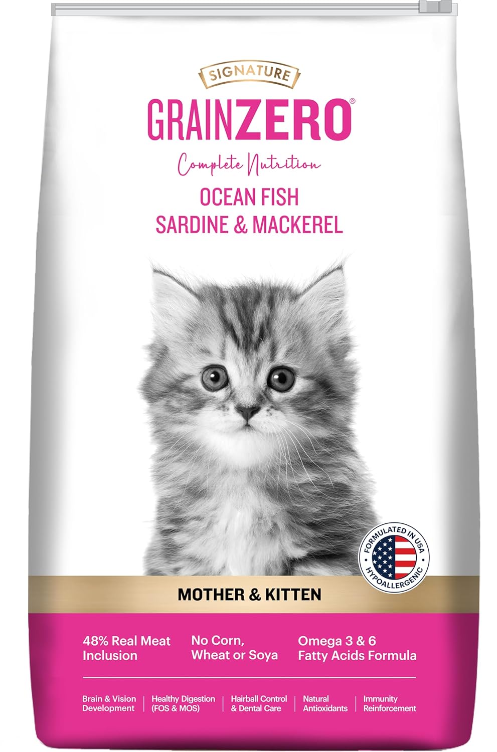 Grain Zero Kitten Dry Cat Food 1.2kg | Ocean Fish, Sardine & Mackerel | DHA Supports Brain Development | 48% Fresh Meat Content | Nourishes Skin & Fur
