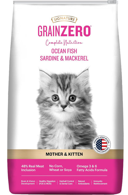 Grain Zero Kitten Dry Cat Food 1.2kg | Ocean Fish, Sardine & Mackerel | DHA Supports Brain Development | 48% Fresh Meat Content | Nourishes Skin & Fur