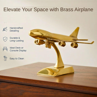 Brass Jet Plane On Stand Table Top Decorative Showpiece for Home Decor & Office Table and Gifting. (Gold)