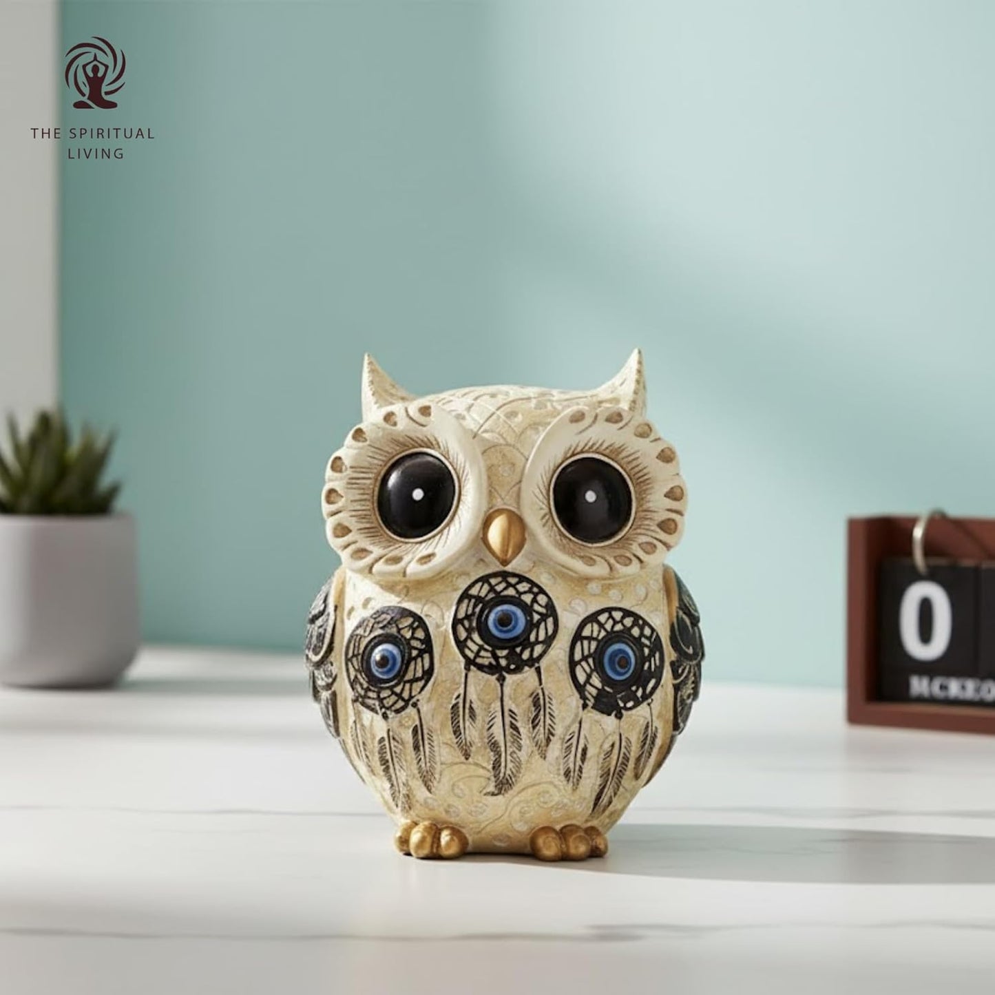 The Spiritual Living Owl Statue for Good Luck II Aesthetic Resin Owl Art Figure Showpiece II 3.5 Inch II Feng Shui & Vastu II Evil Eye II Showpiece for Home Decor II II (6 INCH, 1)
