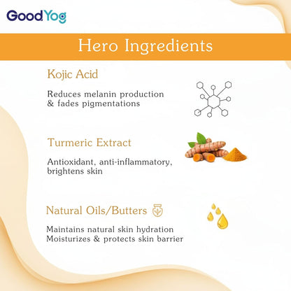 GoodYog 2% Kojic Acid Soap (100g, Pack of 2) with Turmeric for Pigmentation, Dark Spots & Tan Removal | For Dark Underarms, Knees & Elbows | For Men & Women - 200g