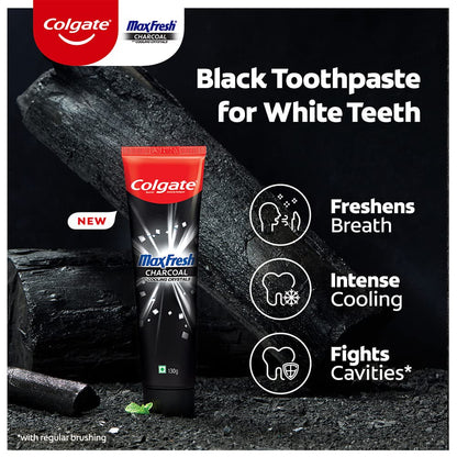Colgate MaxFresh Toothpaste, Black Gel Paste with Charcoal for Super Fresh Breath, 130gm