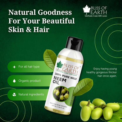 Bliss of Earth Neem Oil 100ml Pure Cold Pressed Natural Neem Oil for Skin, Scalp Care, Hair Dandruff & Hair Growth Support