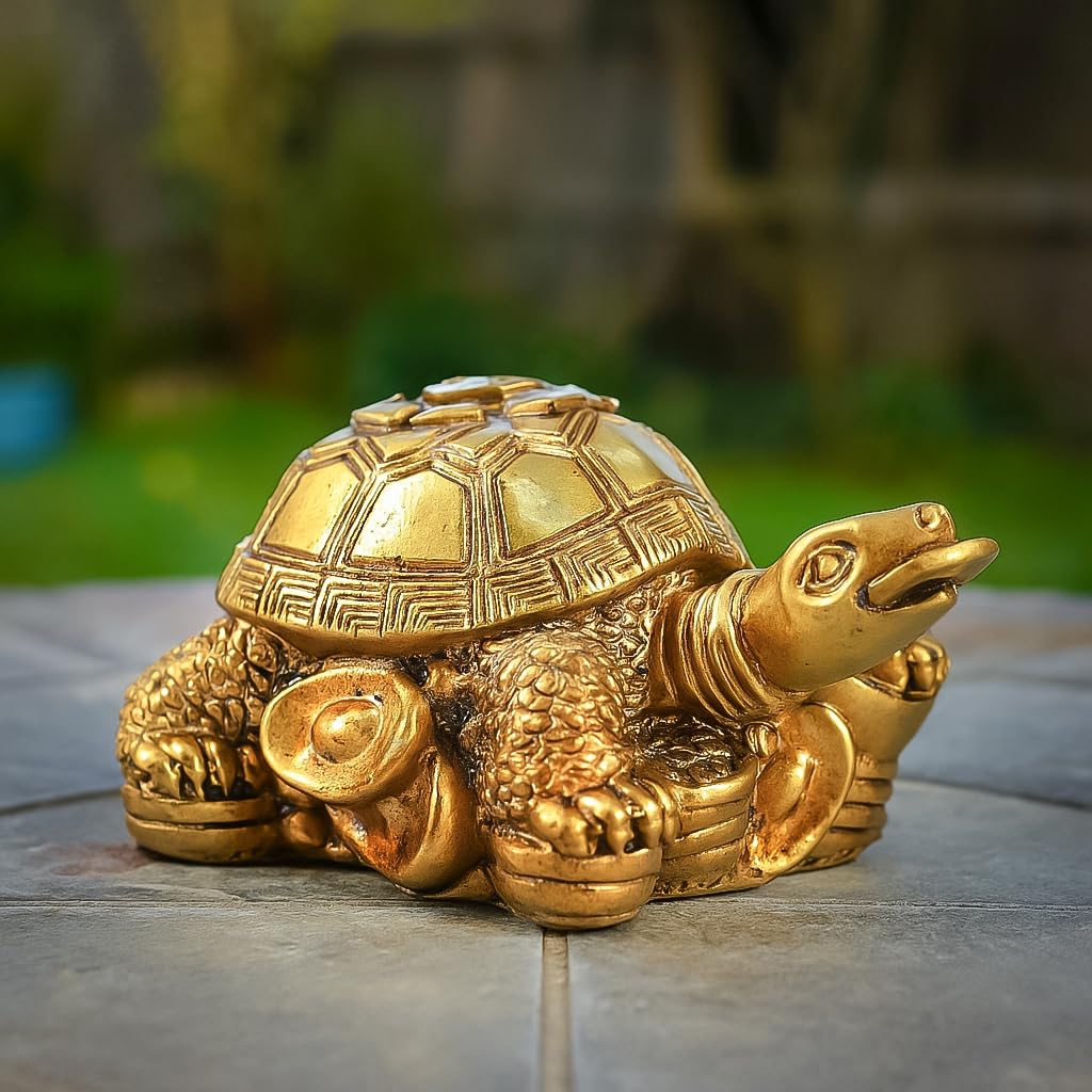 Vastu Item | Feng Shui Golden Turtle with Coins | Good Luck Symbol for Wealth, Health & Stability | Ideal for Home, Office, Pooja Room & Mothers Day Gifting