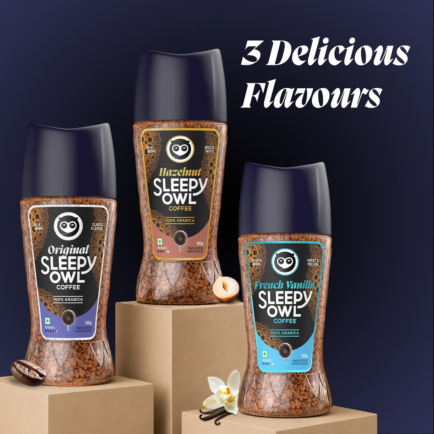 Sleepy Owl Original 100% Arabica Instant Coffee | Freeze Dried Coffee Powder - 100g | Make Café Style Hot or Cold Coffee, black Coffee, Cappuccino, Latte at Home