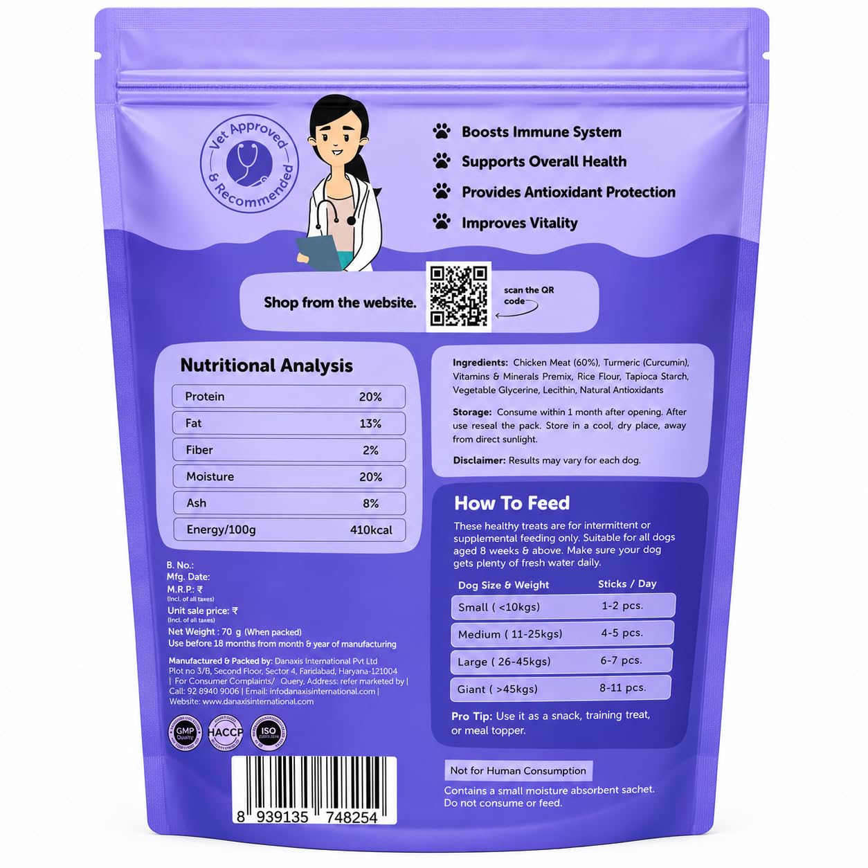 Dogs & Tiddles Immunity Dog Treats for Puppies & Adult Dogs, 70g | Soft & Chewy Real Chicken Puppy Treats | with Curcumin, Vitamins & Minerals | Supports Immune Health