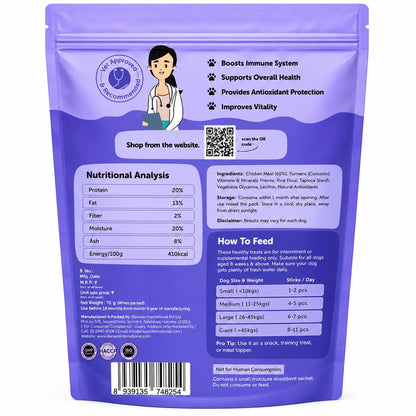 Dogs & Tiddles Immunity Dog Treats for Puppies & Adult Dogs, 70g | Soft & Chewy Real Chicken Puppy Treats | with Curcumin, Vitamins & Minerals | Supports Immune Health