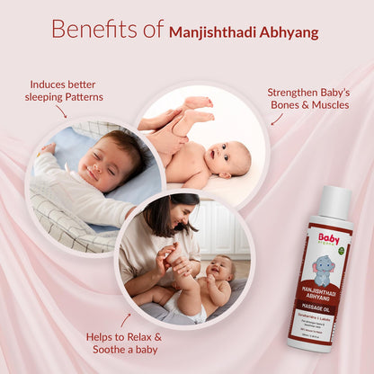 BabyOrgano® Manjishthadi Abhyang Baby Massage Oil for Newborns (0-2 Yrs) – Strengthens Bones & Muscles, Made with Manjistha & Daruhaldi, Toxin & Mineral Oil Free Made with Sastrokta Vidhi - 100ml