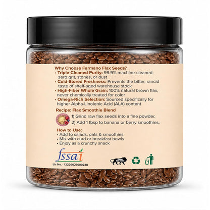 Farmano Raw Flax Seeds | Omega-3 & High Fiber | Premium Quality | 200g | Raw Alsi Seeds Unroasted, Omega 3 & Fibre Rich, Heart Health & Digestion Support, Weight Management, 100% Natural