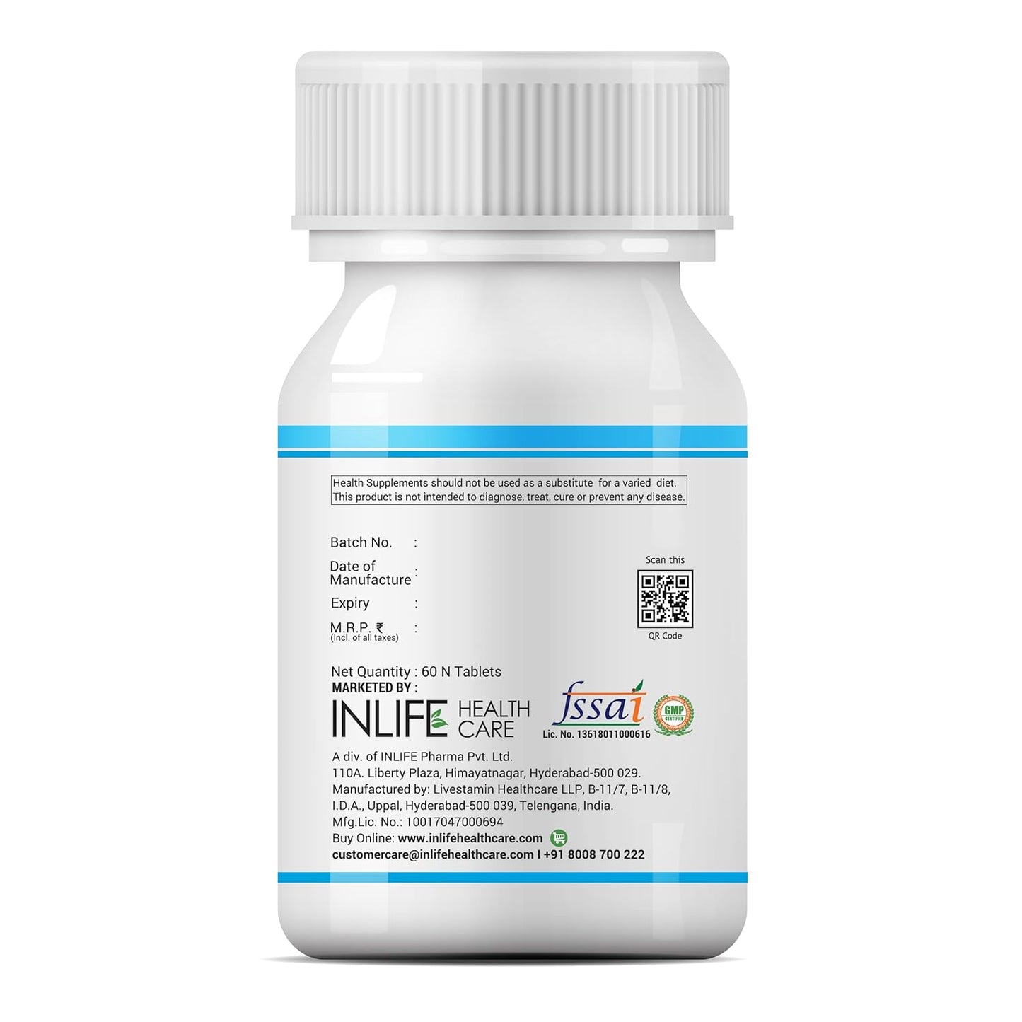 INLIFE Calcium and Vitamin D3 Tablets for Men Women | Calcium Carbonate Supplement for Bone and Joint Support - 60 Tablets (Pack of 1)