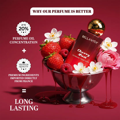BELLAVITA Cherry Lust | Long Lasting EDP | 100ml | Perfume for Man | Perfume for Woman | Smells Like a Snack | Cherry, Strawberry, Vanilla & Marshmallow | Premium Unisex Gourmand Fragrance