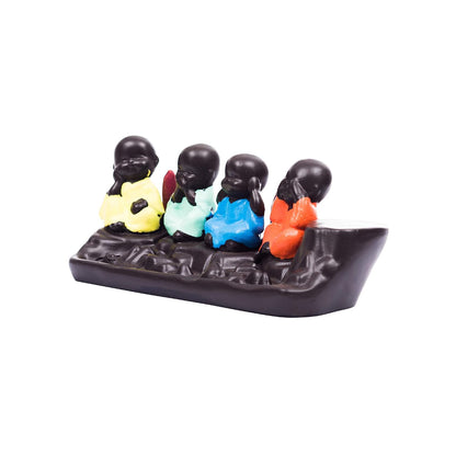 eCraftIndia Set of 4 Little Monk Buddha Statues Smoke Backflow Cone Incense Holder Buddha Showpiece for Home Decor Living Room Car Dashboard Office Gift for Diwali Buddha Purnima Housewarming Birthday