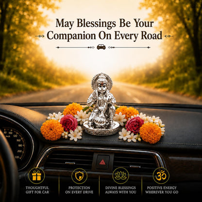 Silver Plated Hanuman Idol for Car Dashboard and Home Decor – 2.75 Inch, Bajrangbali Murti for Home Pooja Room | Ideal Hanuman Gift