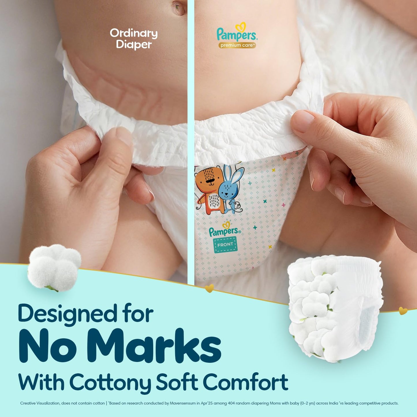 Pampers Premium Care Pant Style Baby Diapers M 54 Count | No Marks Design | Voted World #1 Softest Diaper | All in 1 diaper with 360 Cottony Softness