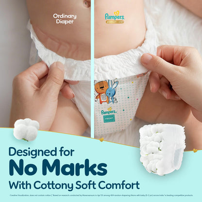 Pampers Premium Care Pant Style Baby Diapers M 54 Count | No Marks Design | Voted World #1 Softest Diaper | All in 1 diaper with 360 Cottony Softness