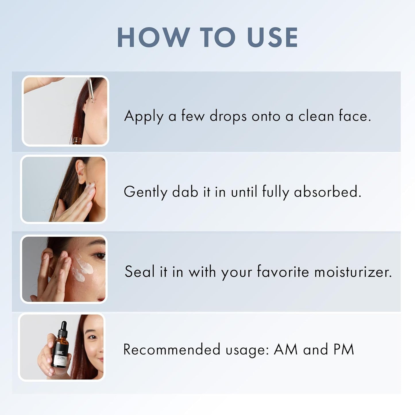 Instructions on how to use a skincare product with step-by-step images and text.