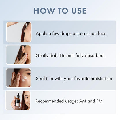 Instructions on how to use a skincare product with step-by-step images and text.