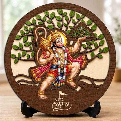 Plan To Gift Hanuman Ji Premium Wooden God Idol for Indoor Temple, Living Room Shelf, Work Desk & Puja Decor - 5x5 Inch