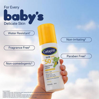 Cetaphil Sun Kids Liposomal Lotion SPF 50+ 150 ml– Very High Protection Broad-Spectrum UVA/UVB Sunscreen for Kids - Water-Resistant, Hypoallergenic & Fragrance-Free - Liposomal Hydrating Lotion for Sensitive Skin