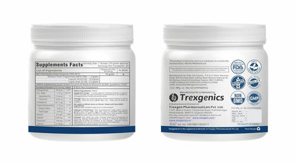 Two containers of Trexigenics supplements with labels on a white background