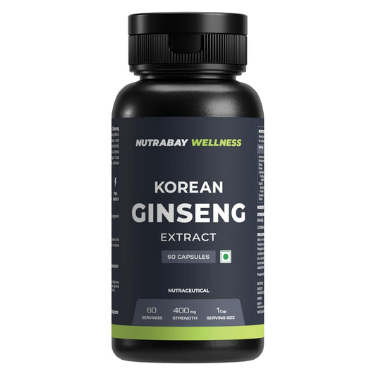 Black bottle of Korean Ginseng Extract by Nutrabay Wellness on a white background
