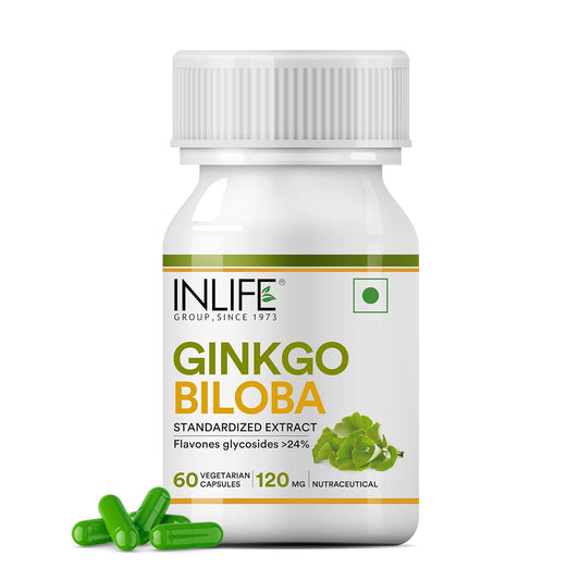 INLIFE Ginkgo Biloba Extract Capsules 120mg | Herbal Supplement | Memory Support - 60 Vegetarian Capsules (Pack of 1, 60)