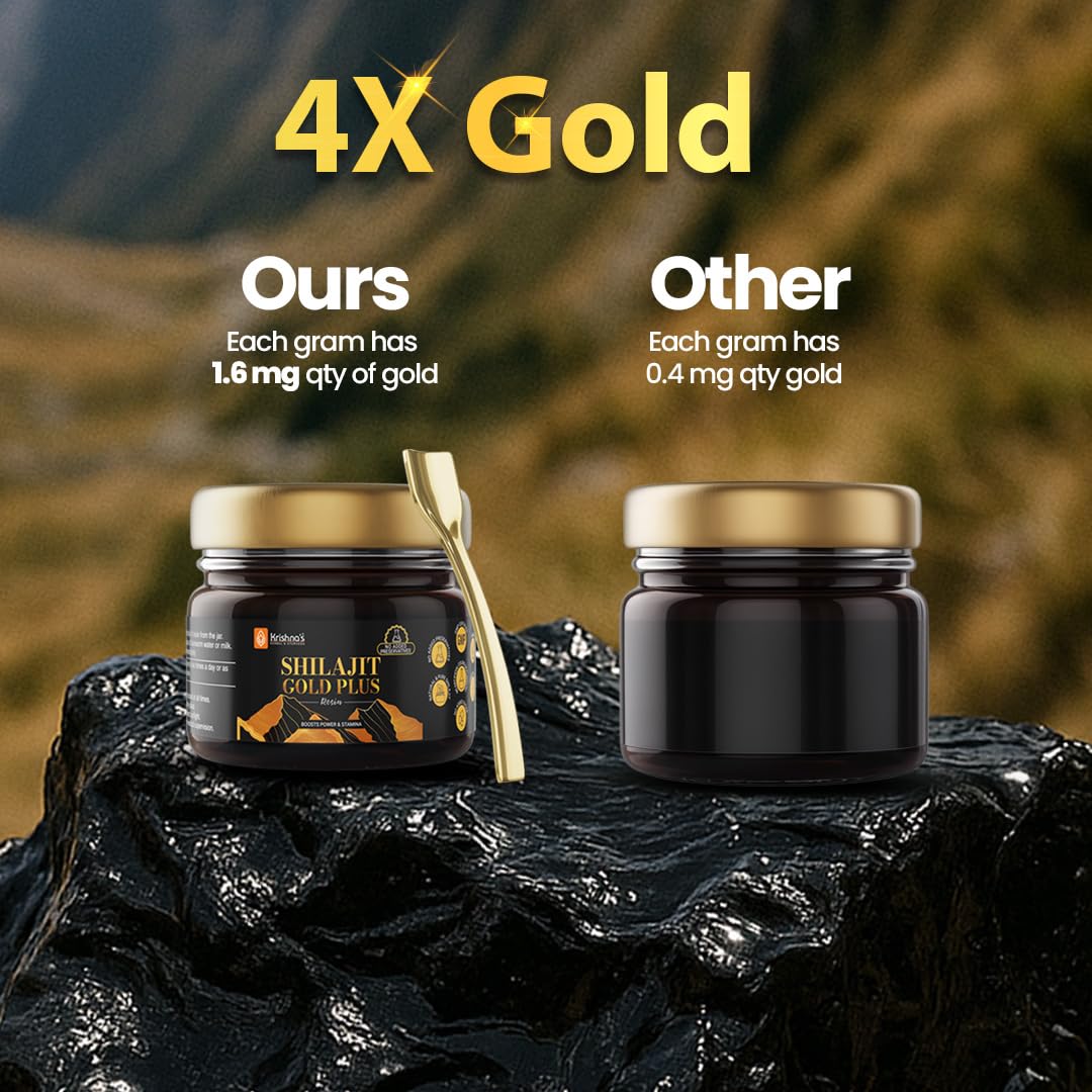 Krishna's Shilajit Gold Plus Resin, 100% Pure Himalayan Shilajit Resin, Natural Mineral & Fulvic Acid Supplement, No Additives - 20 g