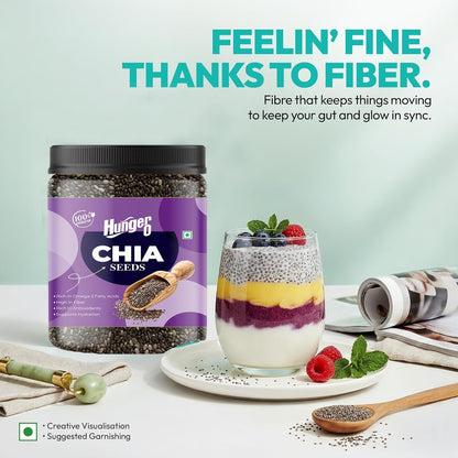 Hunger 0 Premium Grade Chia Seeds, Raw Seeds for Eating, Rich in Fiber, Calcium, Protein & Omega 3, Healthy Superfood for Smoothies, Salads, Baking & Daily Diet Food
