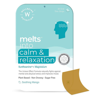 Zephivo Wellbeing Nutrition Melts Calm & Relaxation | Suntheanine L-theanine, Magnesium & Chamomile - Natural Stress & Anxiety Relief to Uplift Mood and Reduce Cortisol (30 Oral Strips)