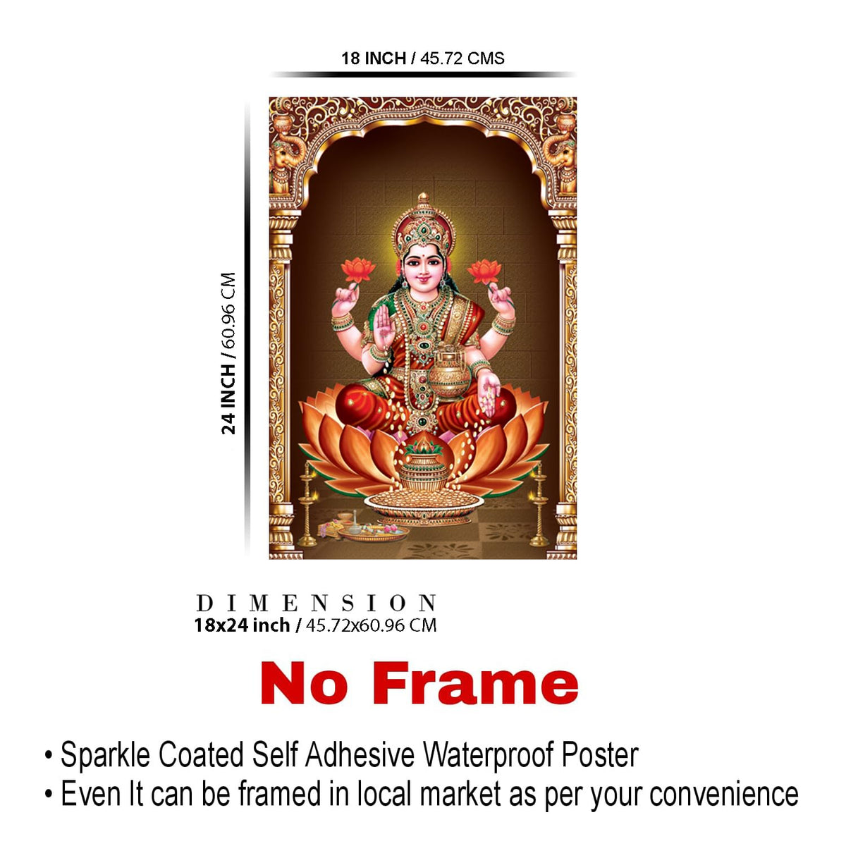 Laxmi Ji Paintings for Living room, Laxmi Ji Poster Big Size with Sparkle Coated Lamination - 2135 (Self Adhesive) 18x24 Inch