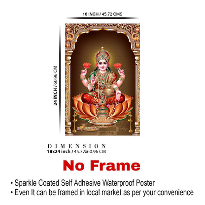 Laxmi Ji Paintings for Living room, Laxmi Ji Poster Big Size with Sparkle Coated Lamination - 2135 (Self Adhesive) 18x24 Inch