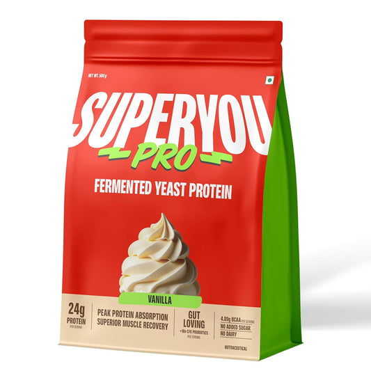 Superyou Pro Fermented Yeast Protein Isolate 500g | 24g Protein| Vanilla | Higher Absorption than Plant Protein | Superior Muscle Recovery | Gut Friendly | Vegan Protein | PDCAAS of 1