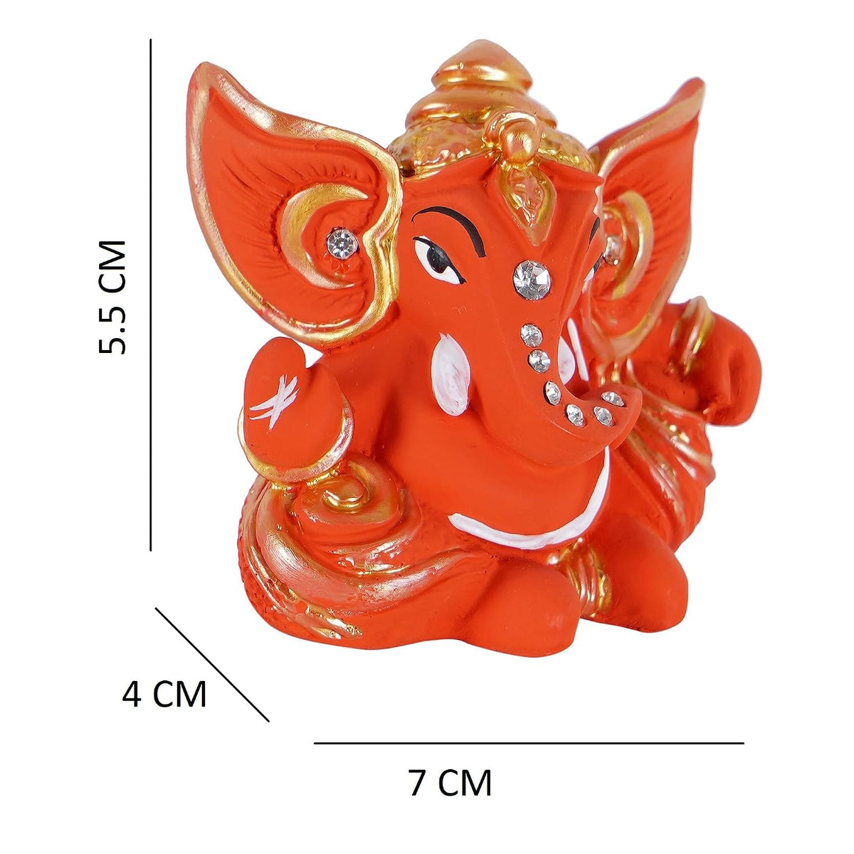 Polyresin Orange Ganesha Statue for Car Dashboard God Ganesh Murti Ganpati Idol Figurine with Double Side Tape