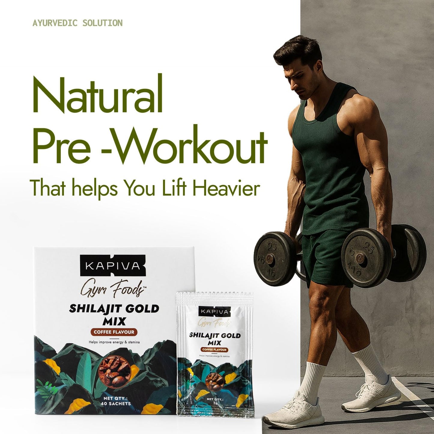 Kapiva Shilajit Gold Mix | Natural Pre Workout | 40 Servings | Coffee flavour | Boosts testosterone, Energy & Focus in gym | 102mg coffee