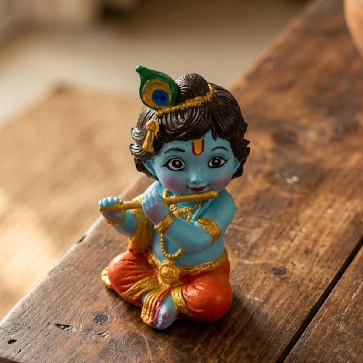 DOOR BIG Little Krishna Idol for Car Dashboard | Bal Gopal Laddu Gopal Murti | Cute Baby Krishna Statue for Home Temple, Office Desk & Pooja Room Decor | Resin Showpiece | Janmashtami Gift