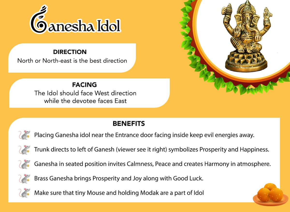 100% Pure Brass Ganesha Idol (Size: 8.4 cm) | Pital Ganesh Murti for Pooja Room, Home Decor, Office Desk and Car Dashboard | Vinayagar Statue for Diwali Puja