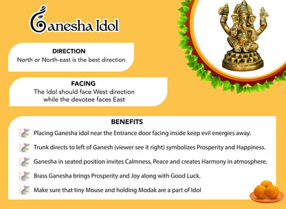 100% Pure Brass Ganesha Idol (Size: 8.4 cm) | Pital Ganesh Murti for Pooja Room, Home Decor, Office Desk and Car Dashboard | Vinayagar Statue for Diwali Puja