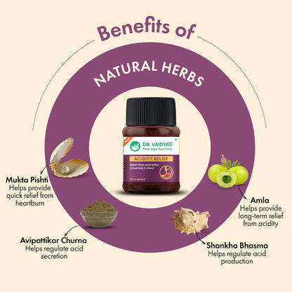 DR. VAIDYA'S Acidity Relief Capsules Ayurvedic Medicine For Acidity and Gas, 30 Capsules