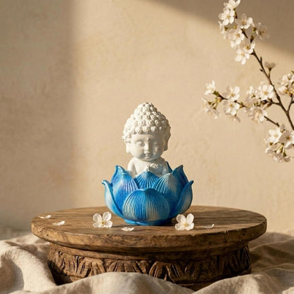 Blue Lotus Baby Buddha Statue Showpiece for Home Décor | Living Room, Bedroom, Office & Car Dashboard