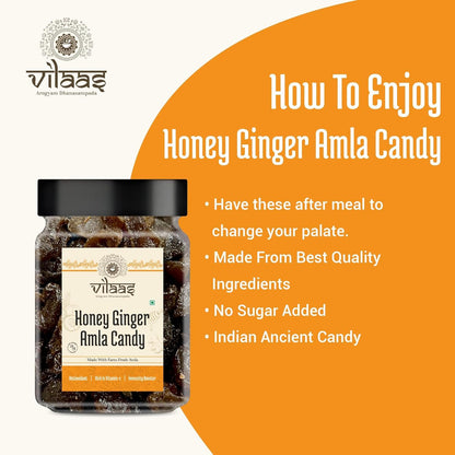 Vilaas Dried Honey Ginger Amla Candy | Low Processed And Sugar Free Amla, For Weight Loss And Immunity Booster | All Natural Ingredients