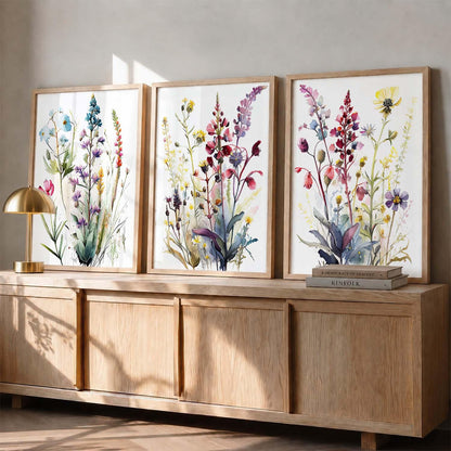 Floral Art Home Decoration Floral Paintings With Frame For Living Room Bed Room Hotel Wall Decor Digital Reprint Set of 3 (13X17 inch)