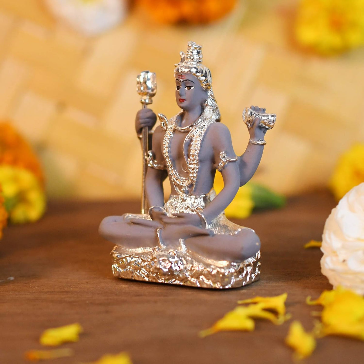 Ceramic Military Electroplating Shiva Idol, 3.4 Inches, Multicolour